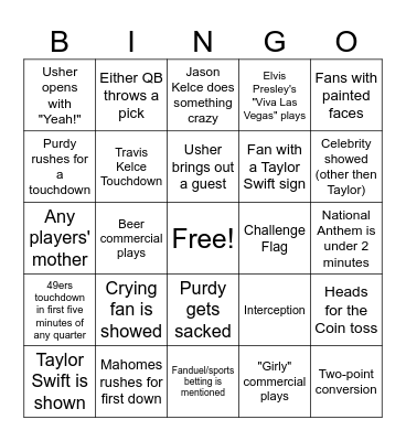 2024 Super Bowl Bingo Cards! Bingo Card