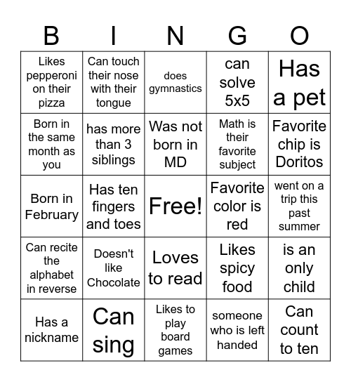 Human Bingo Card