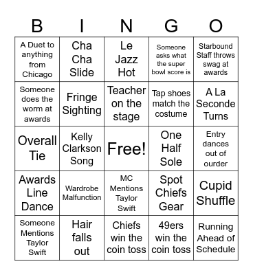 Super Dance Comp Bingo Bowl Bingo Card