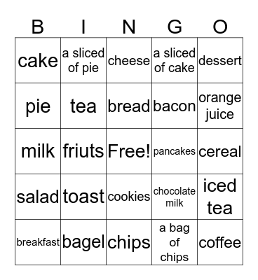 Food Vocabulary Bingo Card