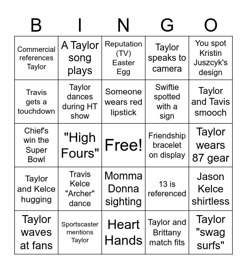 Swiftie Bingo Card