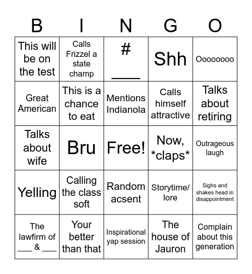 Jauron in class Bingo Card