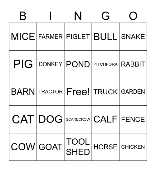 ON THE FARM BINGO Card