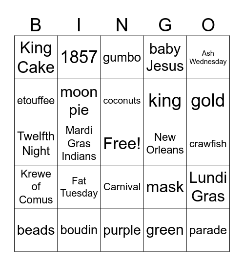 Louisiana Day Bingo Card