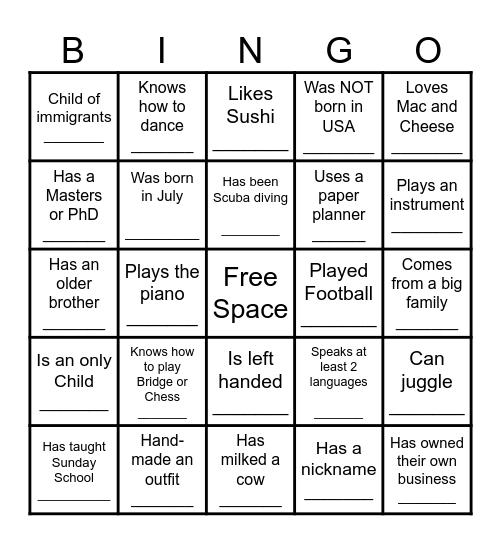 Find Someone Who Bingo Card