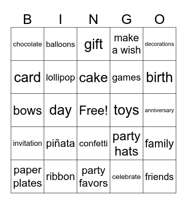 HAPPY BIRTHDAY Bingo Card