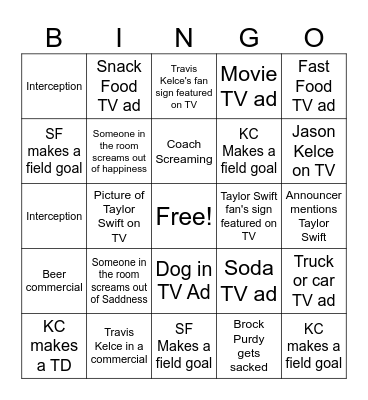 Superbowl Bingo Card