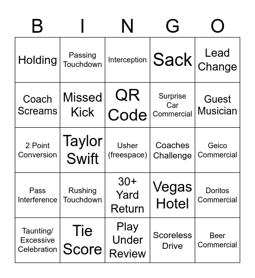 Super Bowl Bingo 2024 Bingo Card