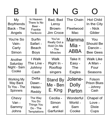 St Bernadette Music Bingo Card