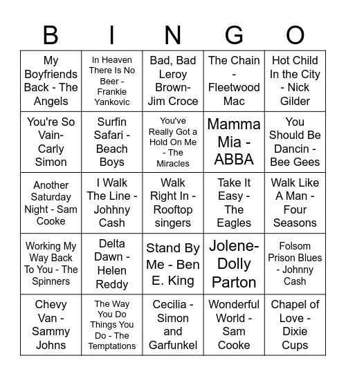 St Bernadette Music Bingo Card