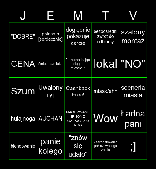 Tuba Bingo Card