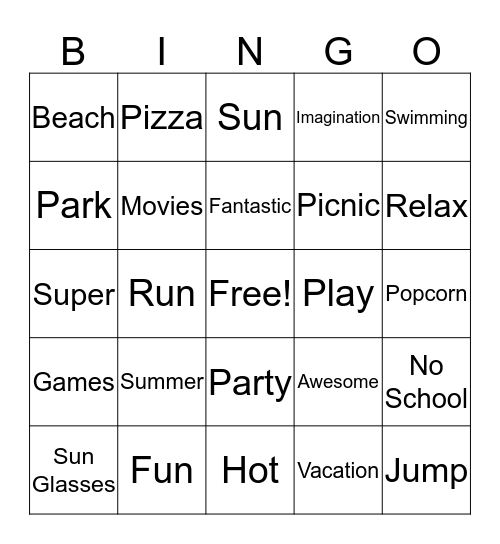 Summer Break Bingo Card