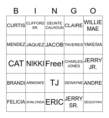 FAMILY TREE Bingo Card