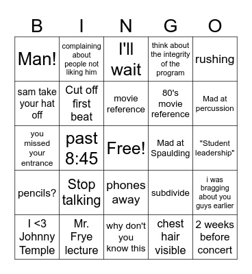 Concert band bingo Card