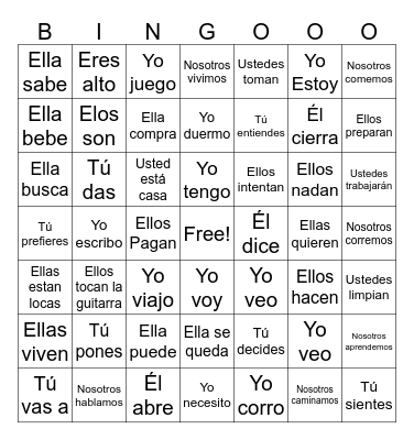 Unit 3 Verbs Bingo Card