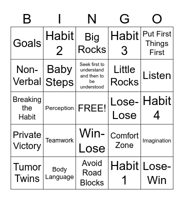 7 Habits Bingo Card