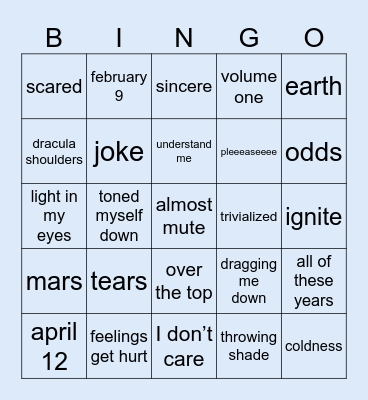 Too Much Bingo Card
