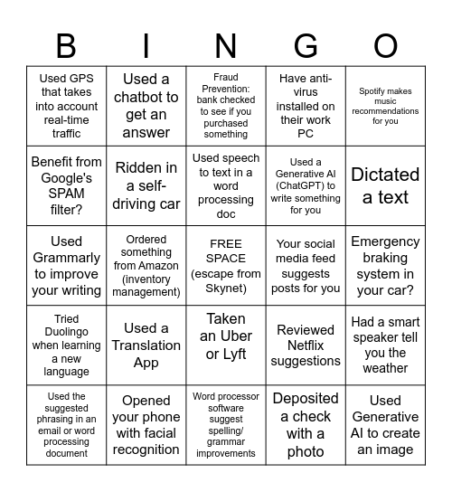 AI around You Bingo Card