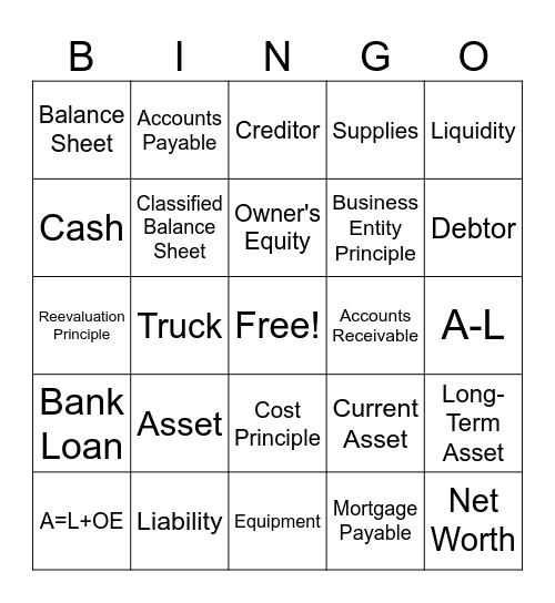 Accounting Lingo Bingo Card