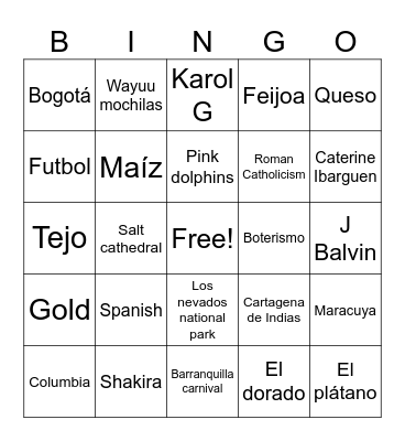 Columbia! Bingo Card