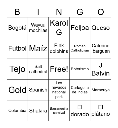 Columbia! Bingo Card