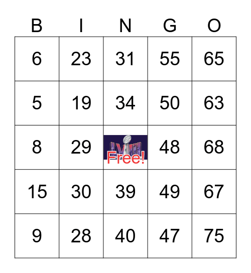 Number Bingo 1-75 Bingo Card