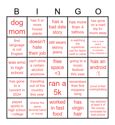 Get to Know the Girls!! Bingo Card