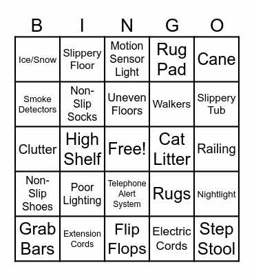 Home Safety Bingo Card
