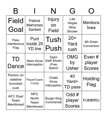 Superbowl Bingo Card