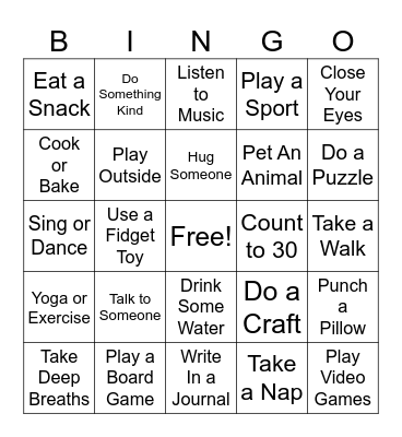 COPING SKILLS Bingo Card