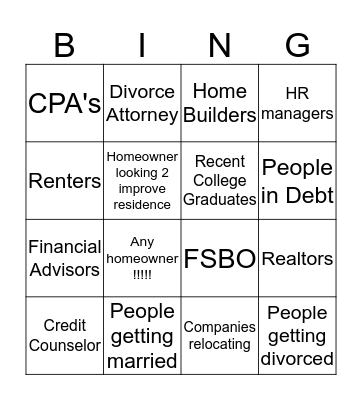 Referral Bingo Card