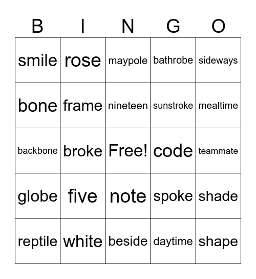 P4R Level 2 Lesson 17 - 20 Bingo Card