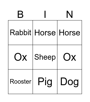 Chinese New year Bingo Card