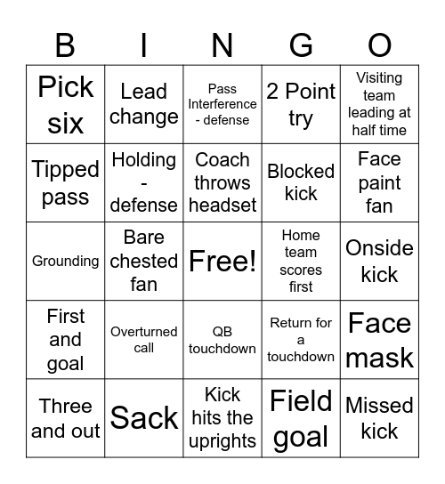 FOOTBALL! Bingo Card