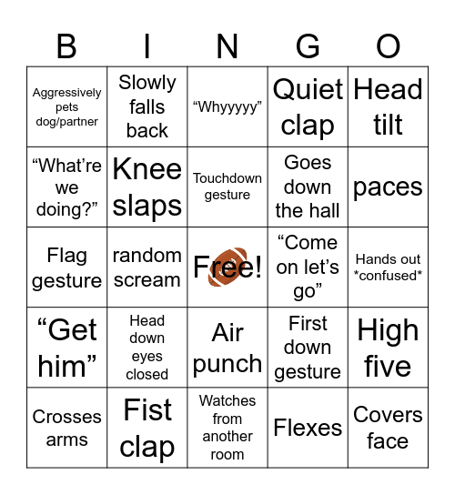 Bf watching a football game Bingo Card