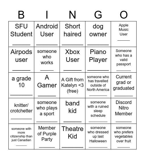 Group Bingo Card