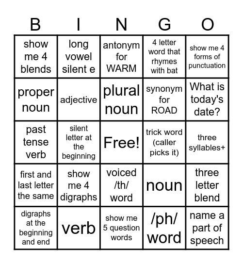 Challenge Bingo! Bingo Card