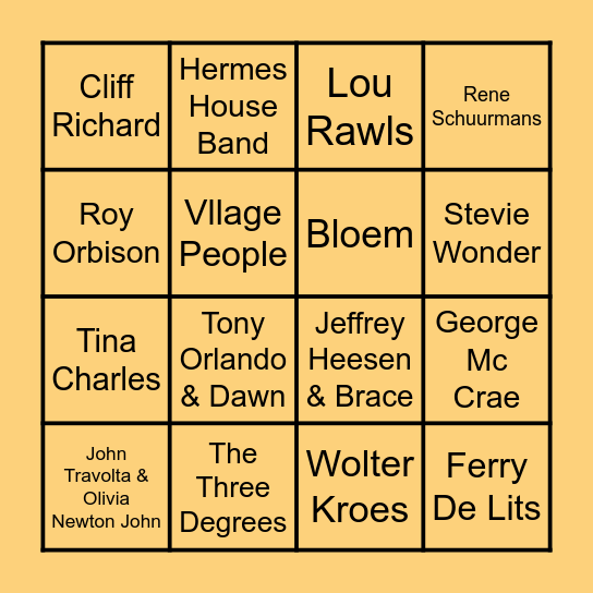 Muziek & Meezing Bingo - Ronde 1 Bingo Card