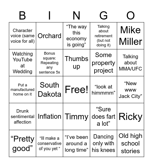 Mike Wedding Bingo Card