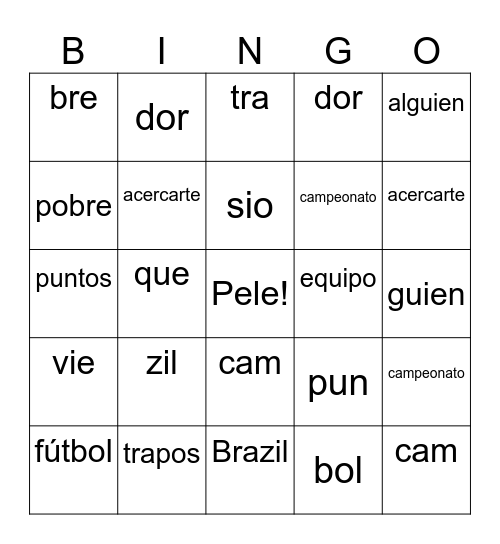 PELE Bingo Card
