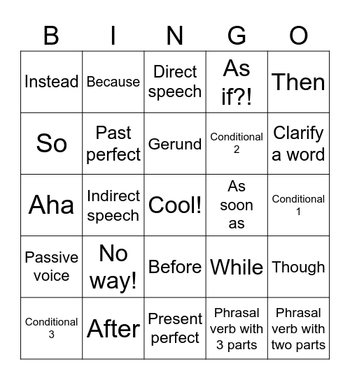 Anecdote bingo Card