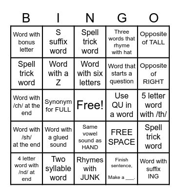 Word Challenge Bingo Card