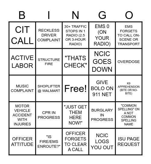 DISPATCH BINGO Card