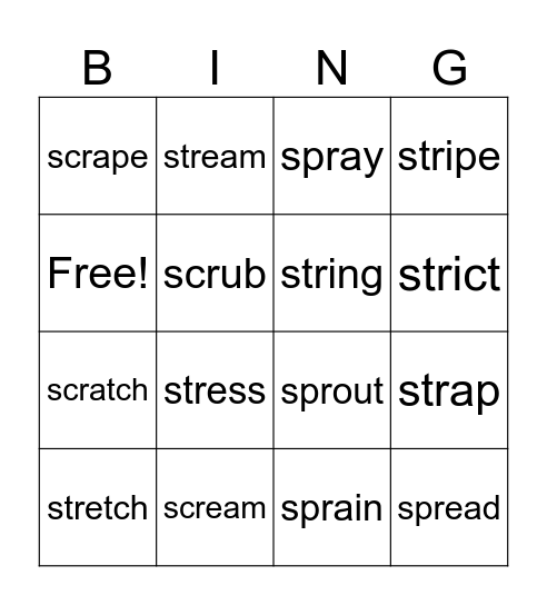 3 letter blends Bingo Card