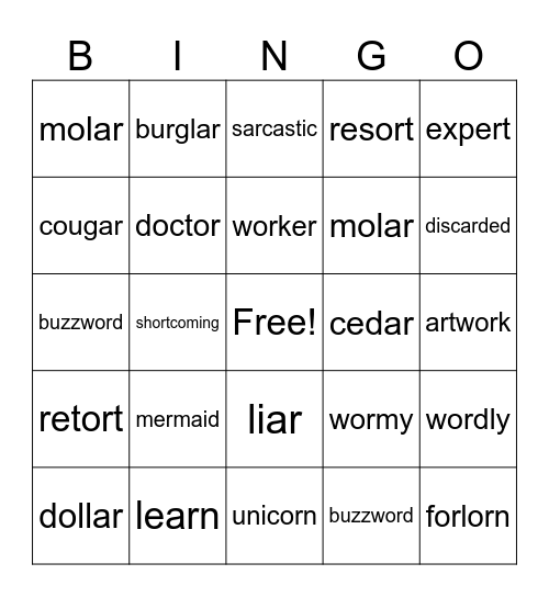 ar, or, er Bingo Card