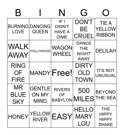 FINBARS GAA CLUB MUSIC BINGO  Bingo Card