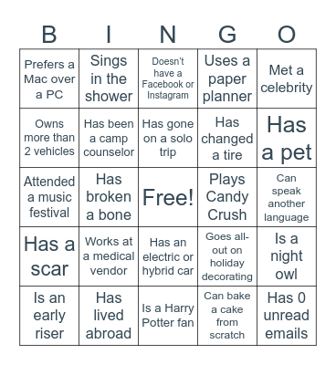 Icebreaker Bingo Card