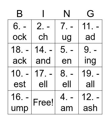 Phonics bingo Card