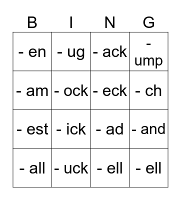 Phonics bingo Card