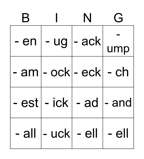 Phonics bingo Card